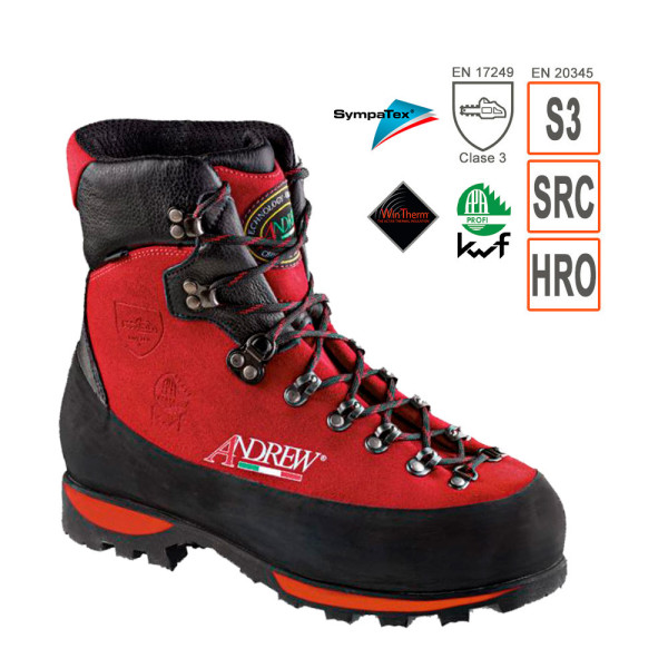 Bota anticorte motosierra Andrew Rozes Wood Clase 3 para trepa
