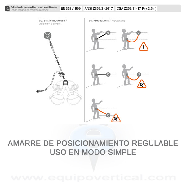 GRILLON Amarre con bloqueador de posicionamiento regulable Petzl