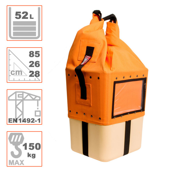 Cubo certificado 3585 para 150kg. Capacidad 52L. Dim 28x26x85cm