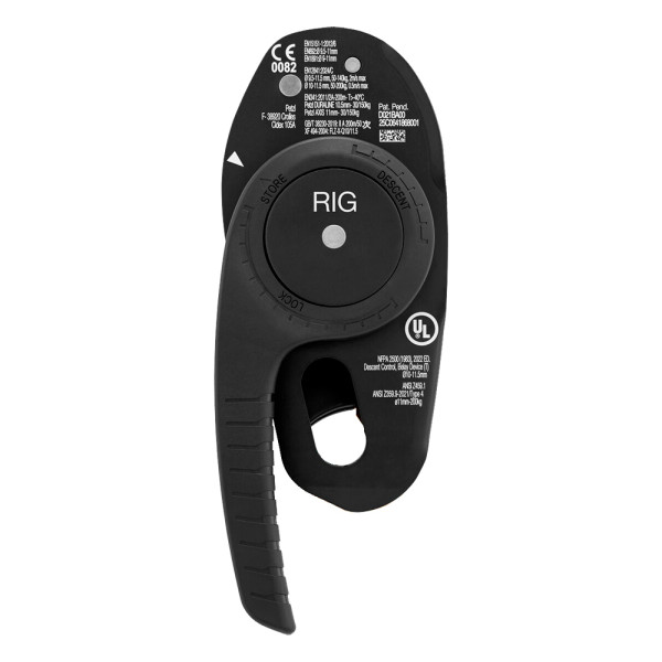Descensor autofrenante RIG negro reparable Petzl para verticales