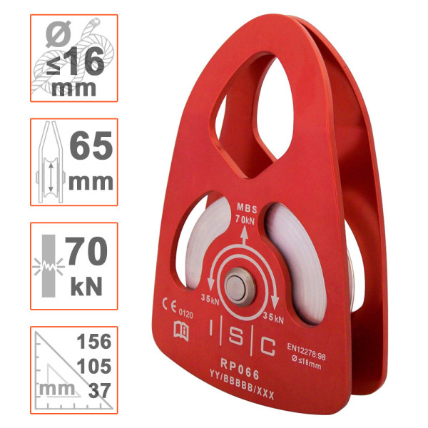 Polea prussik grande para cuerdas hasta Ø16mm. Popular para poda.
