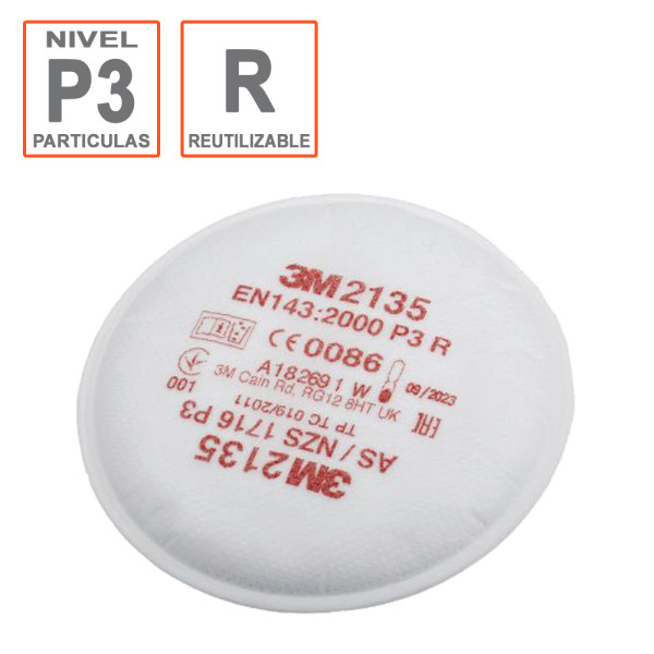 Filtros 2135 P3R para máscaras faciales 3M. Protección partículas